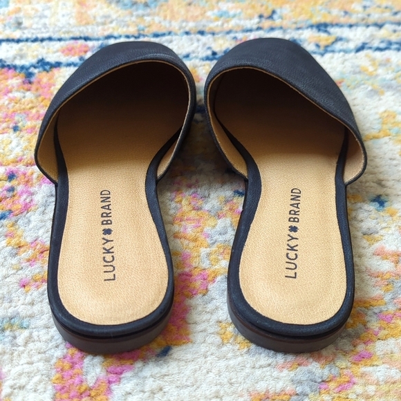 Lucky Brand Acasia Classic Pebbled Leather Slip On Open Back Flat Mules Black 6 - Picture 5 of 15